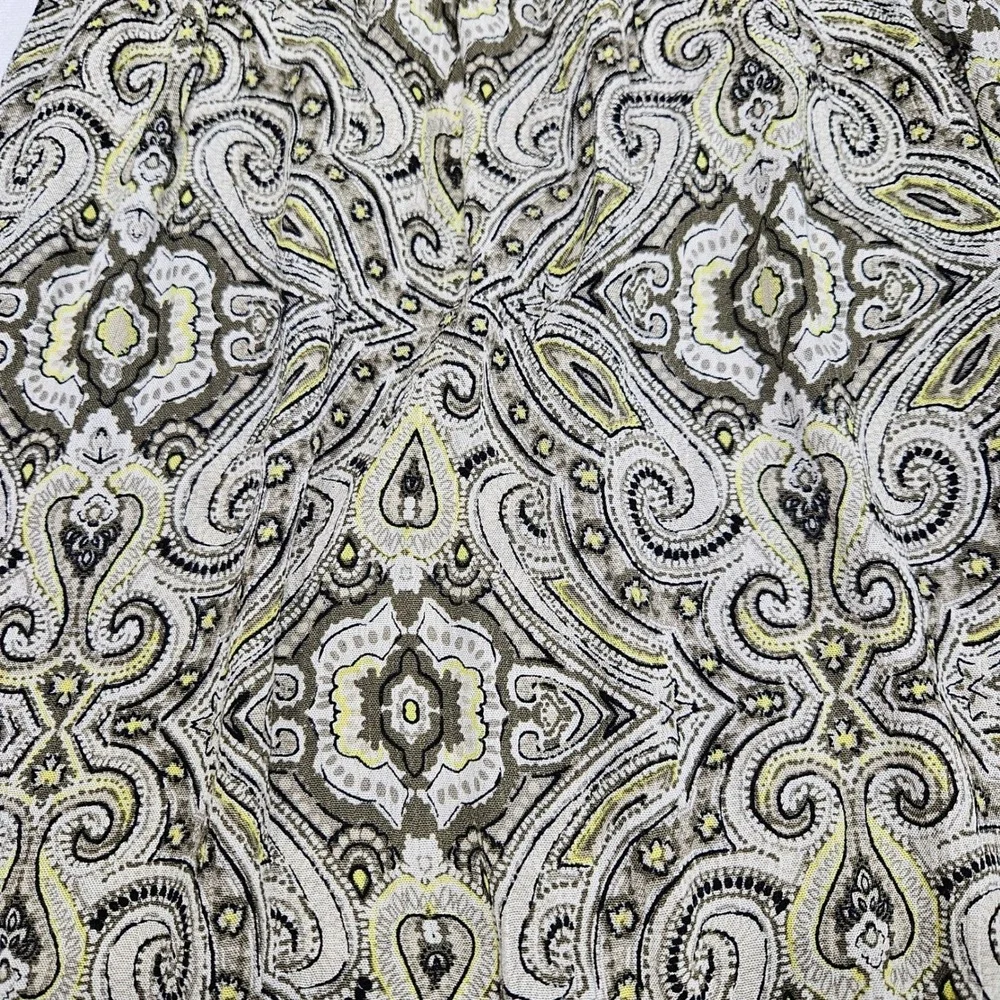 Dress Barn Women L Paisley Medallion Beaded Trim A-Line Skirt‎ Olive Yellow Boho